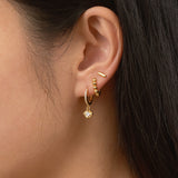Diamond Shape Square Dangle CZ Pave Gold Huggie Hoop Earrings by Doviana