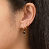 Gem Black CZ Dangle Hoop Earrings Emerald Cut Gemstone Drop Gold Huggie Hoops by Doviana