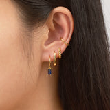 Gemstone Emerald Cut Gold Dangle Huggie Hoops Midnight Blue CZ Hoop Earrings by Doviana
