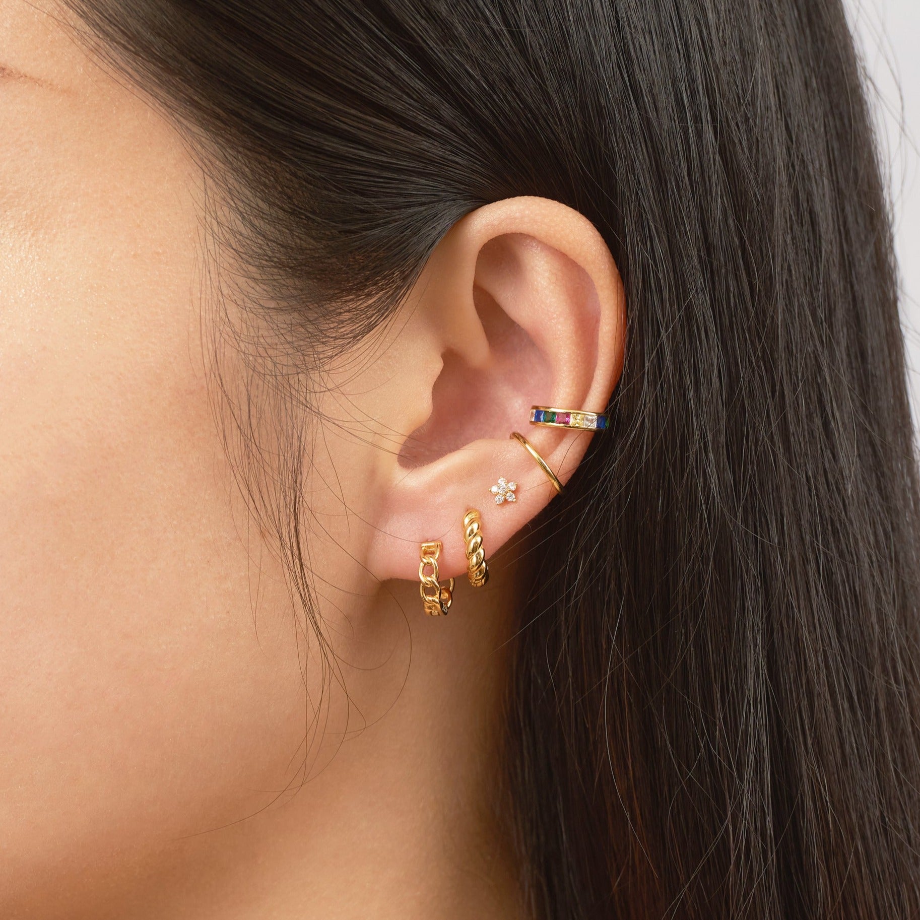 Gold Sleek Secure Cartilage Fake Piercing Cuff Single Plain Ear Cuff by Doviana