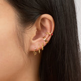 Gold Cuban Chain Circular Cartilage Cuff Single Rose Red CZ Ear Cuff by Doviana