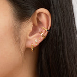 Gold Cuban Chain Circular Cartilage Secure Cuff Single Green CZ Ear Cuff by Doviana