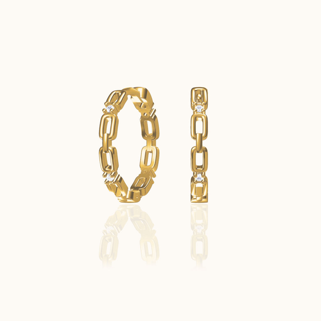 Chain CZ Embellished Hoop Earrings White Zirconia Pave Link Round Tube by Doviana