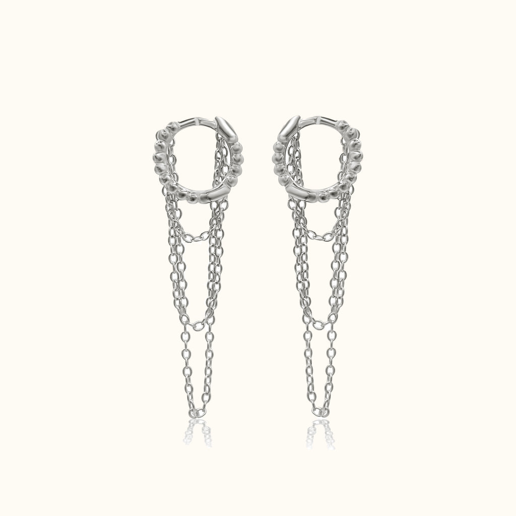 Chain Tassel Huggie Earrings Drop Dangle 925 Sterling Silver Hoops by Doviana