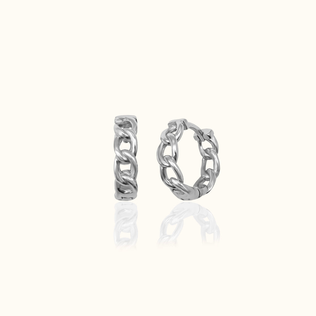 Circular Chain Hoop Earrings Curb Link Geometry 925 Sterling Silver Cuban Huggie Hoops by Doviana