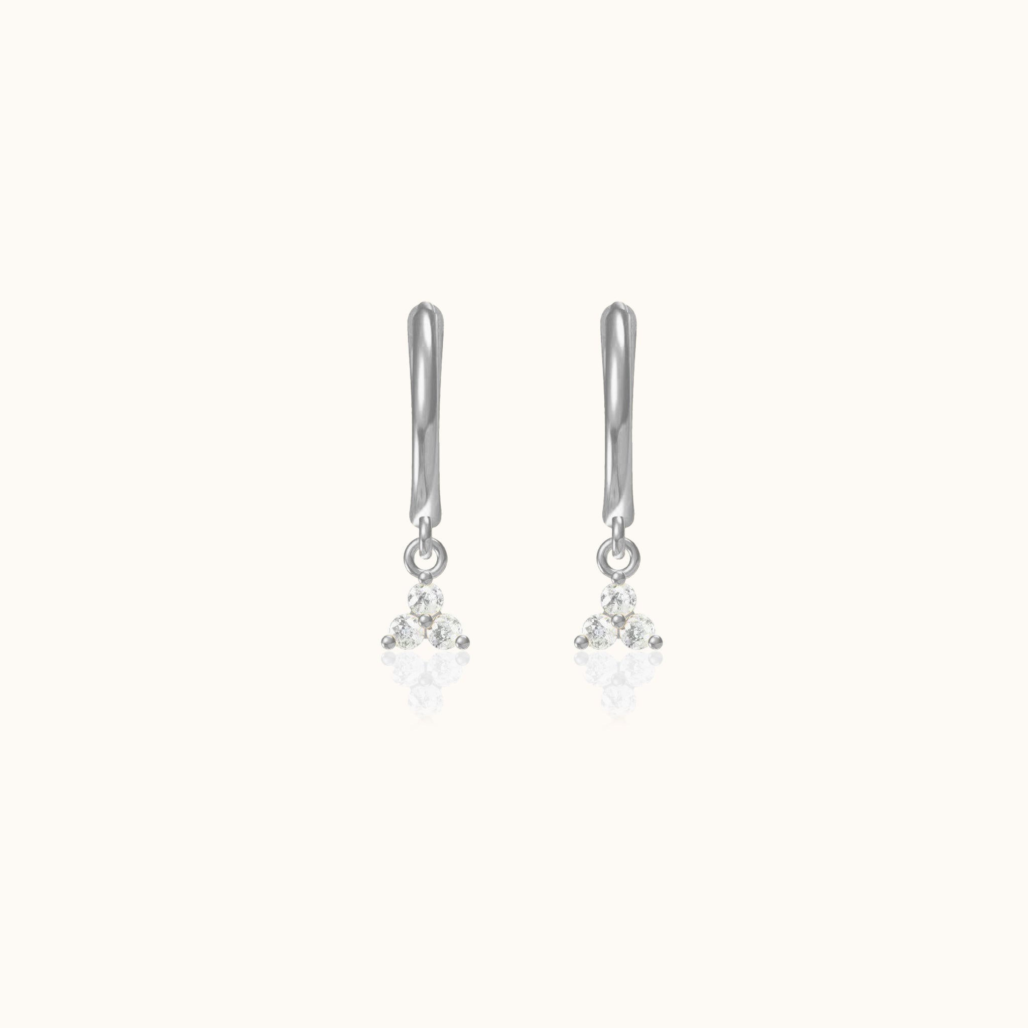 Classic Crystal Trefoil Earrings Mini Lotus Triple CZ 925 Sterling Silver Trinity Cluster Dangle Hoops by Doviana