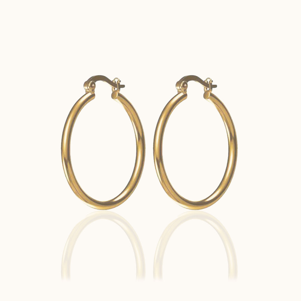 Classic Hoop Earrings Shiny Polished Round Chunky Hinged 18K Gold Hoops by Doviana