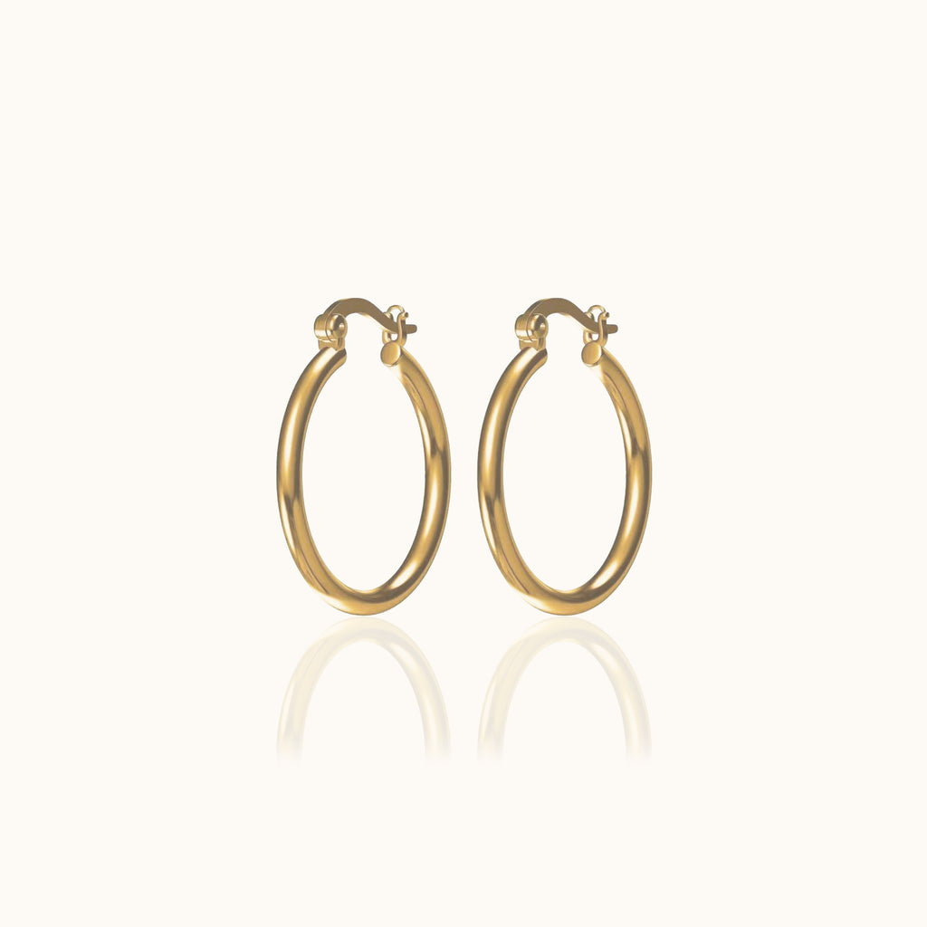 Classic Hoop Earrings Shiny Polished Round Chunky Hinged 18K Gold Hoops by Doviana