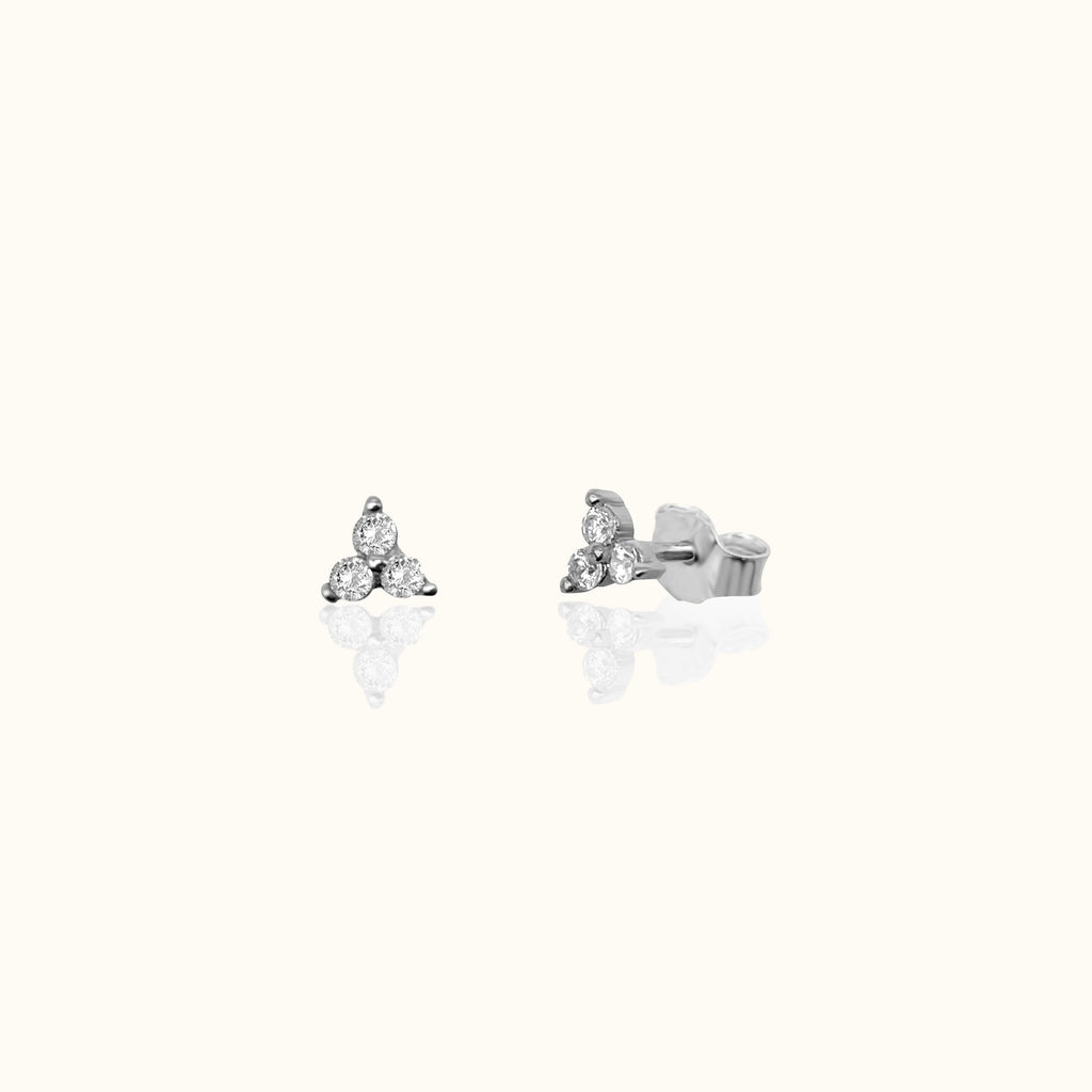 Crystal Trefoil Studs Earrings 925 Sterling Silver Triple Cubic Zirconia Cartilage Piercing by Doviana