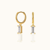 Crystal White CZ Gold Hoop Earrings Emerald Cut CZ Dangling Drop Huggie Hoops by Doviana
