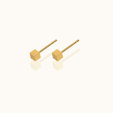 Cube Stud Earrings Mini Petite Pyramid Gold Ice Cube Puffed Square Studs by Doviana