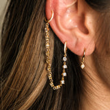 CZ Chain Double Hoop Earrings Gold Dangle Crystal Zirconia Embellished Hoops by Doviana
