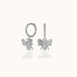 Tiny 925 Sterling Silver Bumble Bee Dangle Drop Animal Charm Dainty Bee Hoop Earrings by Doviana