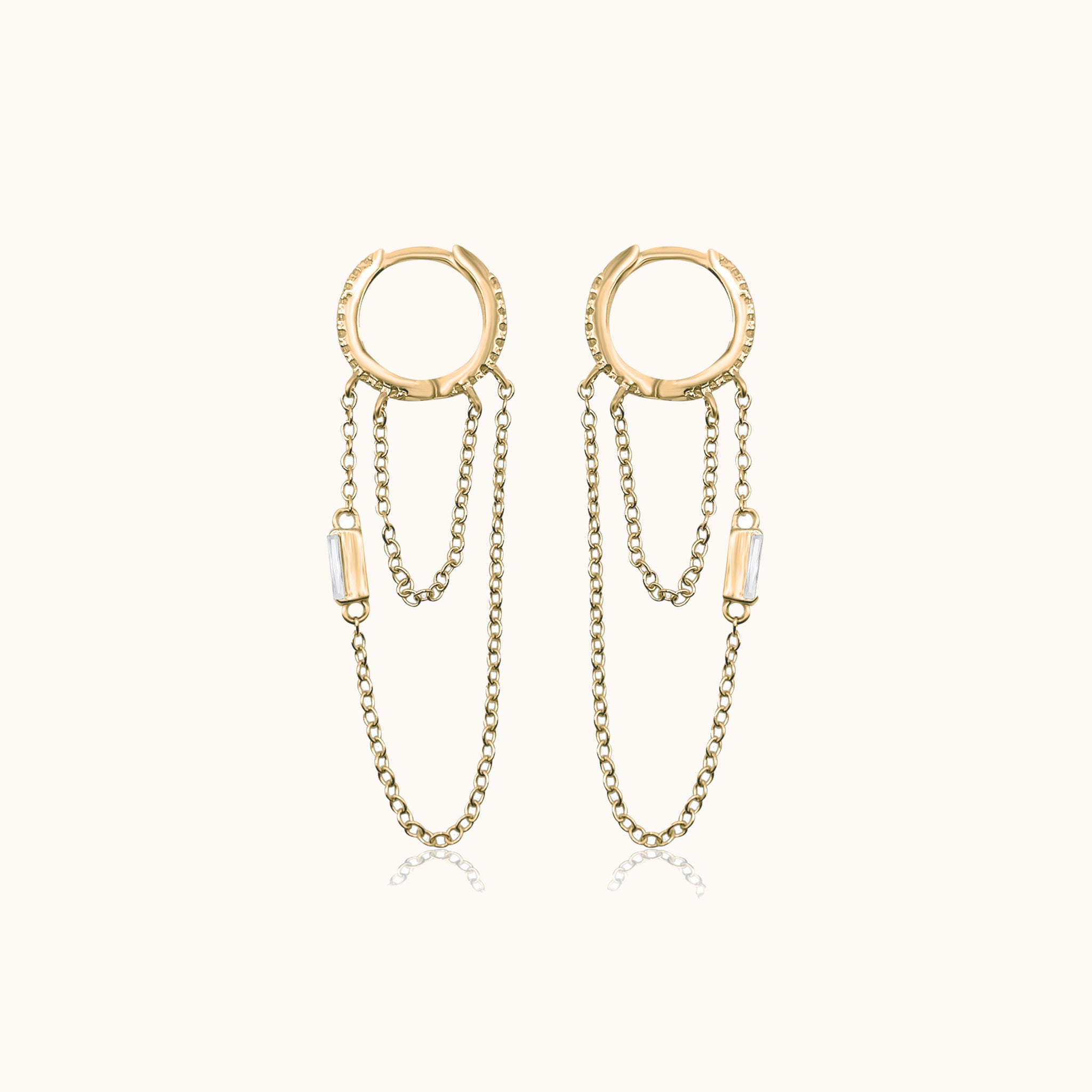Double Layer Dangle Drop Tassel Dainty Gold Chain Hoop Earrings with White Stone by Doviana