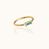 Gold Slim Band Stacker Delicate Solitaire Emerald Cut Green CZ Ring by Doviana