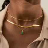 Zirconia Gemstone Square Charm Black Rectangle CZ Pendant Gold Necklace Layered Genderless by Doviana