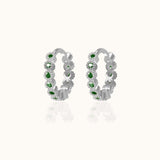 Emerald Green Beaded 925 Sterling Silver CZ Huggie Hoops Earrings Size 12mm for Daily Wear by Doviana