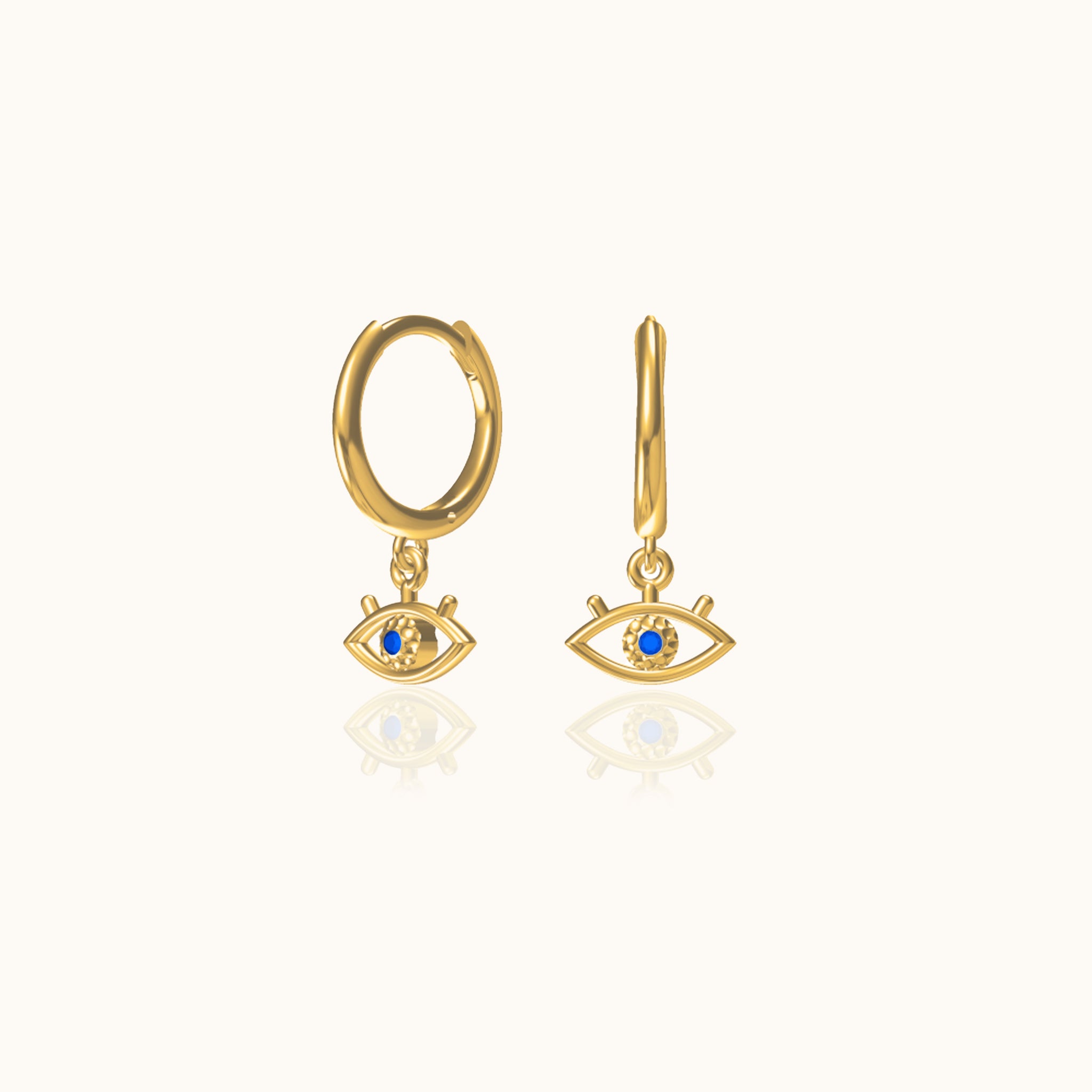 Protector Eyes with Blue Stone Drop Gold Evil Eye Huggie Hoop Earrings by Doviana