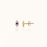 Tiny Gemstone Blue Evil Eye Studs Gold Petite Eye Stud Earrings with butterfly back by Doviana