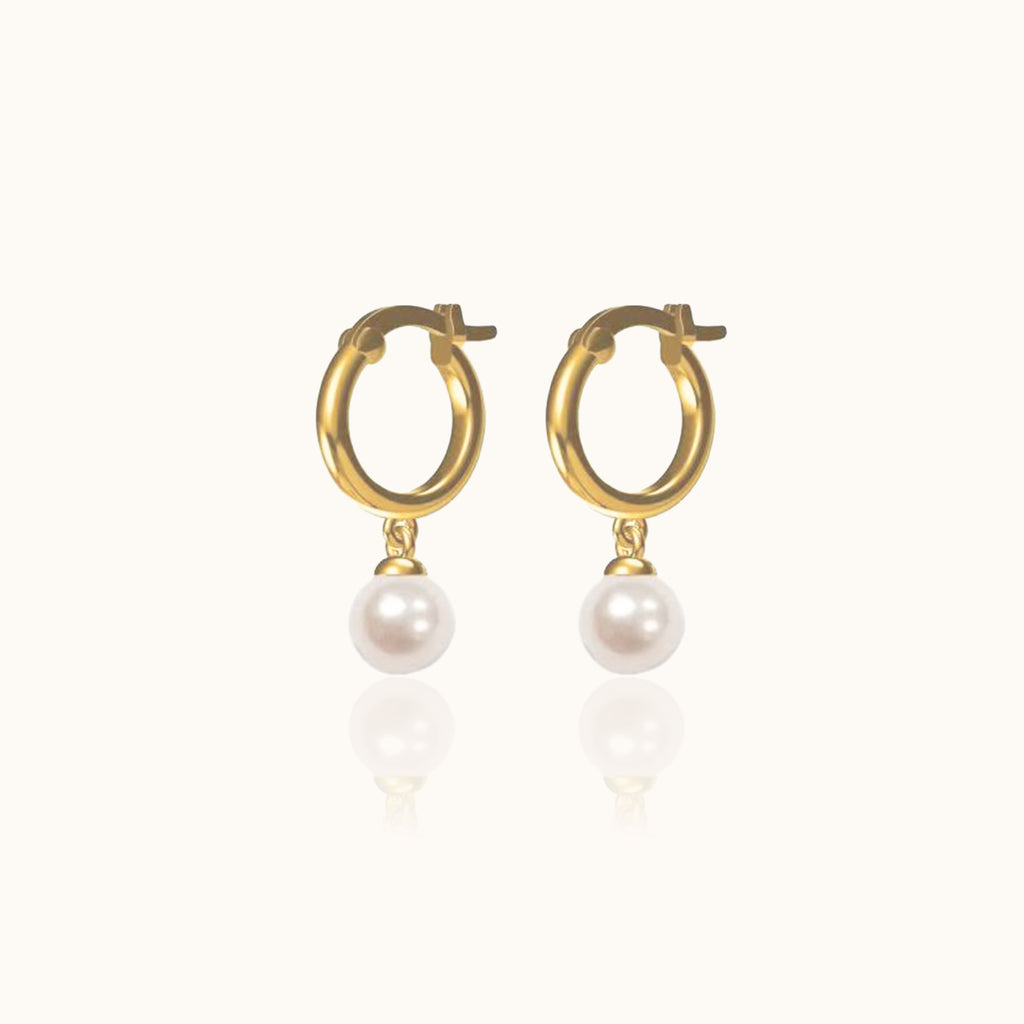 Dainty Gold Peal Dangle Freshwater Natural Pearl Drop Huggie Hoop Earrings by Doviana