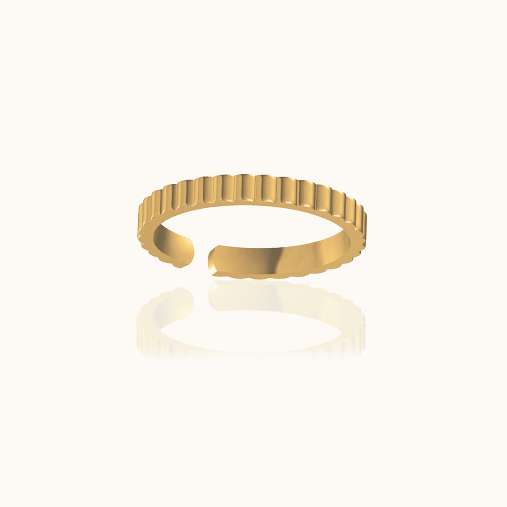 Adjustable Genderless Sleek Smooth Gold Band Gear Shaped Ring by Doviana