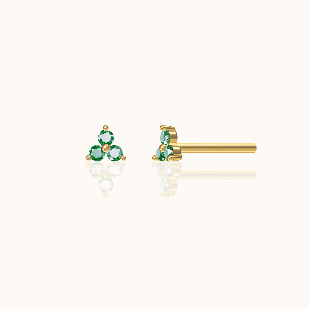 Green CZ Trefoil Stud Earrings Triple Emerald Cubic Zirconia Cartilage Tragus by Doviana