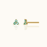Green CZ Trefoil Stud Earrings Triple Emerald Cubic Zirconia Cartilage Tragus by Doviana