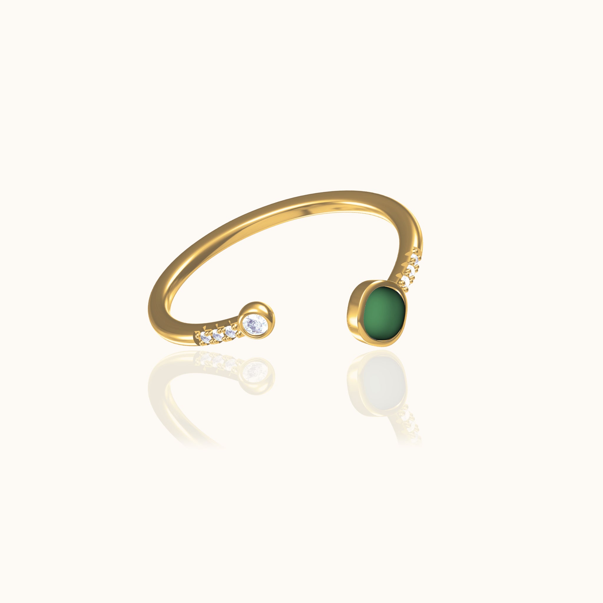 Gold Band Round Natural Green Jade Adjustable Genuine Jade Overlap Ring by Doviana