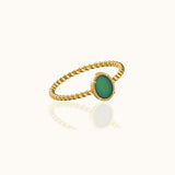Gold Twisted Rope Band Round Natural Green Jade Genuine Jade Solitaire Ring by Doviana