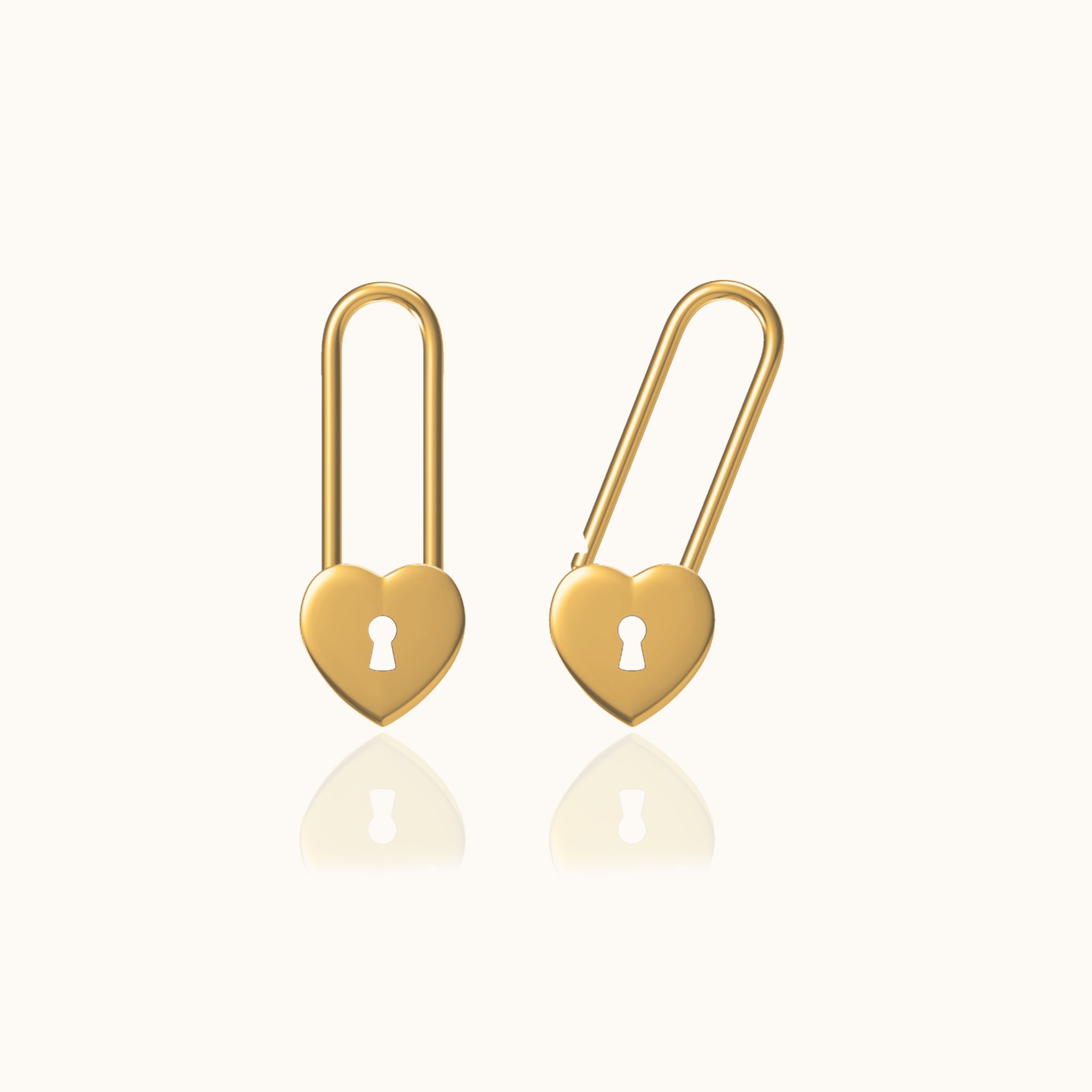 Love Lock 18K Gold High Polished Pin Drop Heart Safety Pin Earrings by Doviana