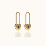 Love Lock 18K Gold High Polished Pin Drop Heart Safety Pin Earrings by Doviana