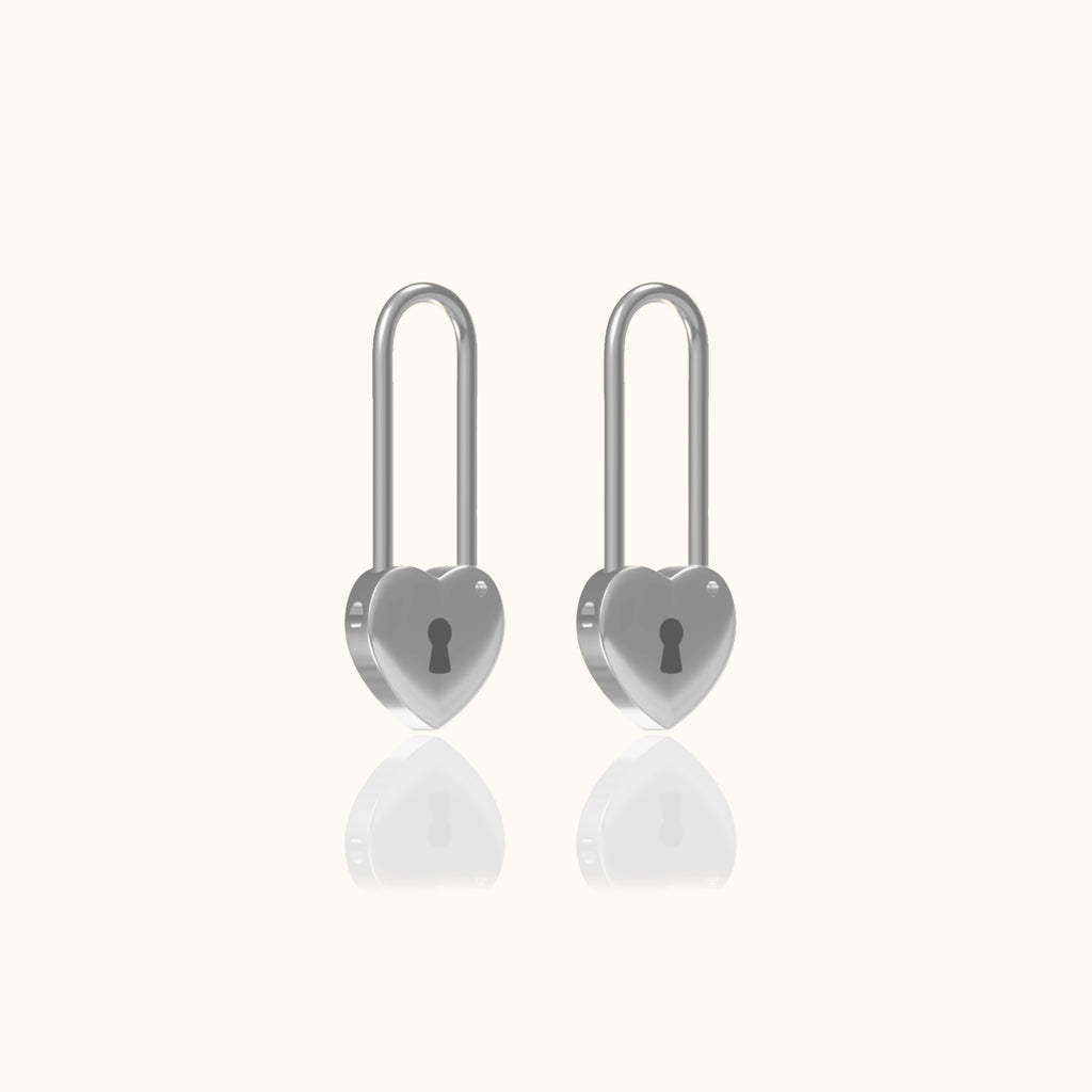 Love Lock 925 Sterling Silver High Polished Pin Drop Heart Safety Pin Earrings by Doviana