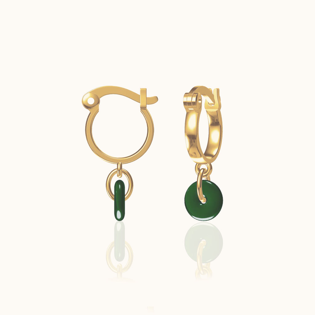 Emerald Green Jade Gold Hoop Earrings Beautiful Green Natural Jade Genuine Real Jade by Doviana