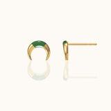 Jade Moon Gold Stud Earrings Beautiful Green Natural Jade Genuine Real Jade by Doviana