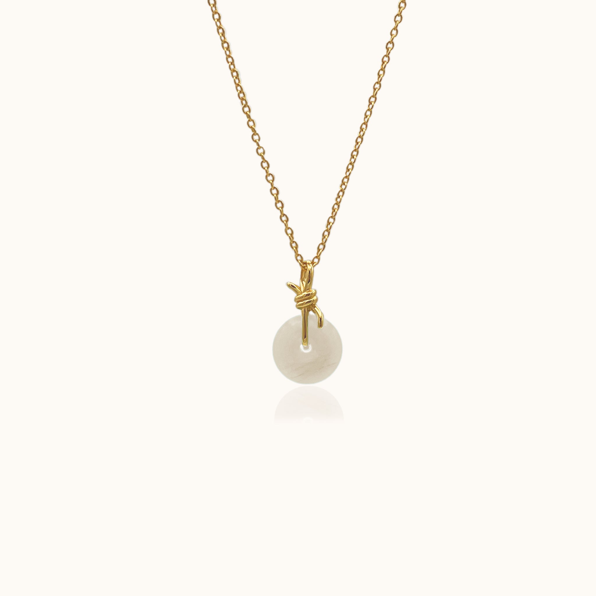 Love Knot Necklace with Beautiful White Jade Natural Genuine Real Jade with Gold Chain by Doviana