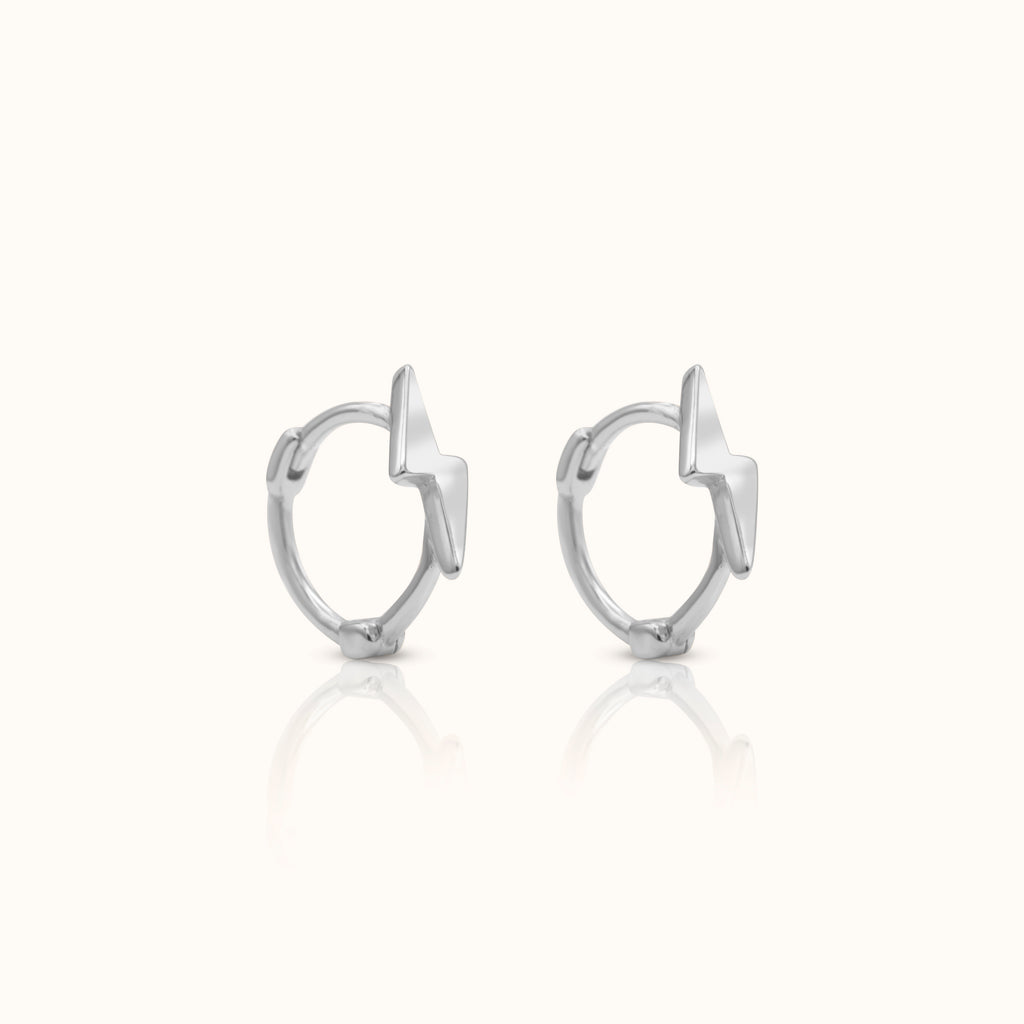 Lightning Bolt Hoop Earrings Prism Charm Drop 925 Sterling Silver Cartilage Huggie Hoops by Doviana