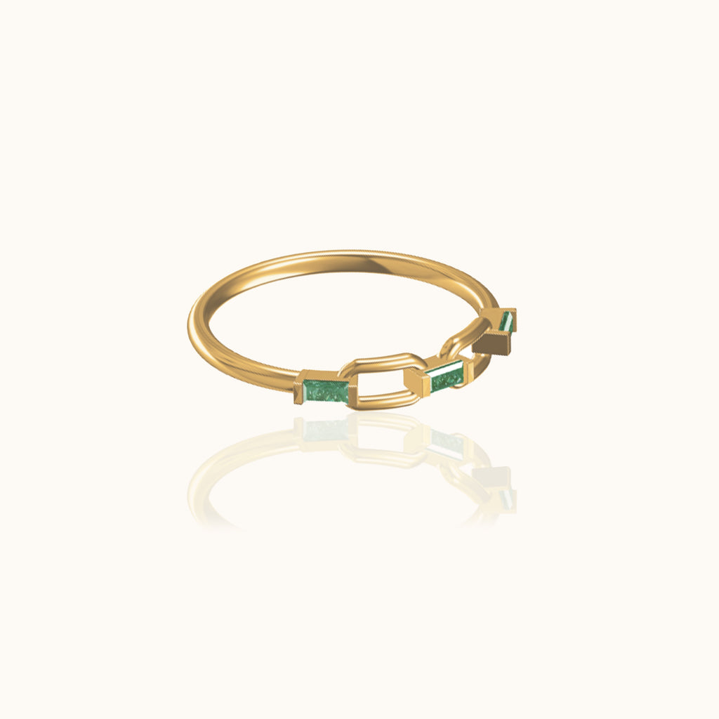 Link Chain Green CZ Ring Paperclip Gold Cuban Link Stacking Ring by Doviana