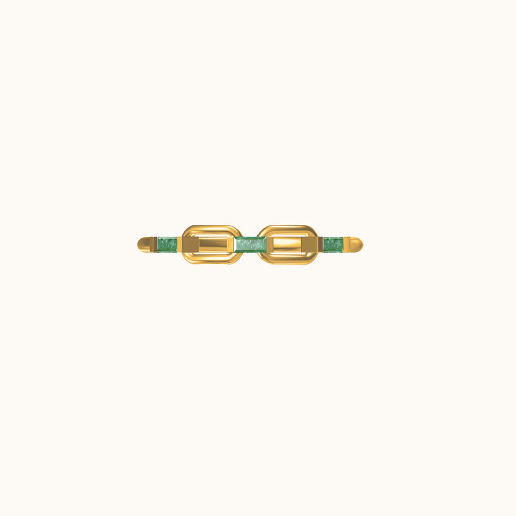 Link Chain Green CZ Ring Paperclip Gold Cuban Link Stacking Ring by Doviana