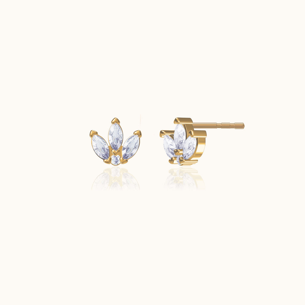 Petite Gold Flower Petal Studs Tiny Lotus Floral Stud Earrings by Doviana