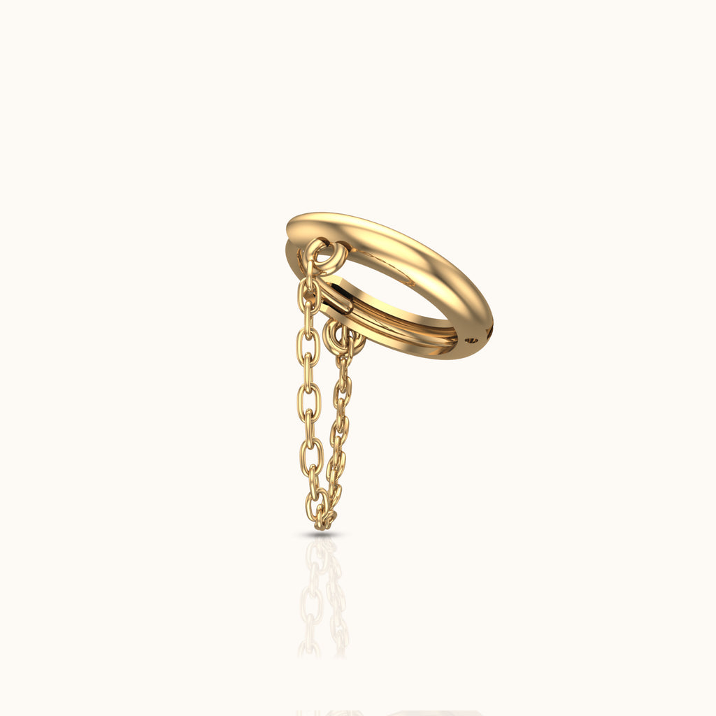 14K Solid Gold Mini Chain Huggie Hoop Earring