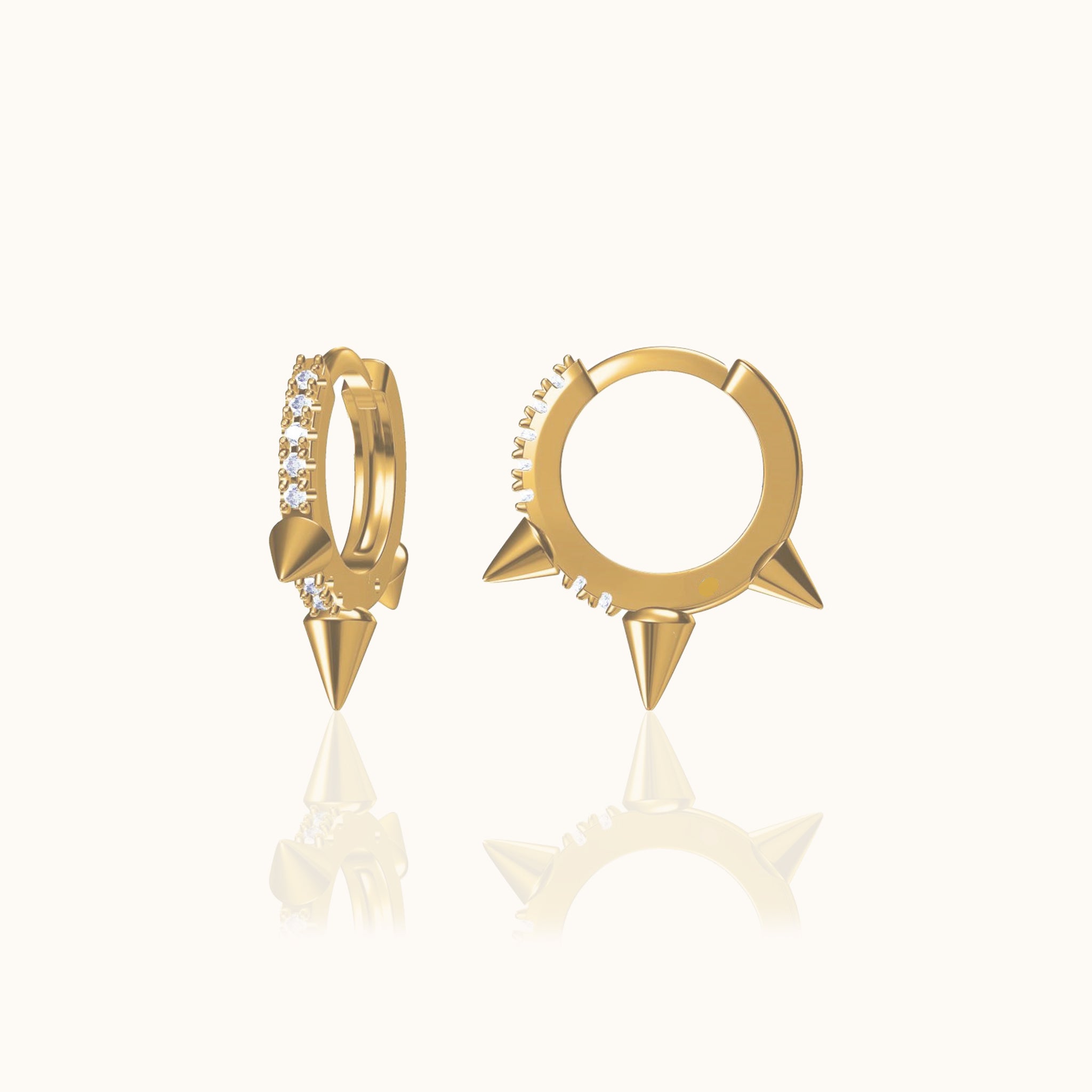 Petite Triple Spikes Huggie Hoops Tiny Gold Spike CZ Hoop Earrings by Doviana