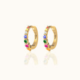Multicolored CZ Tiny Hoop Earrings Rainbow Shiny 18K Gold Huggie Hoops by Doviana