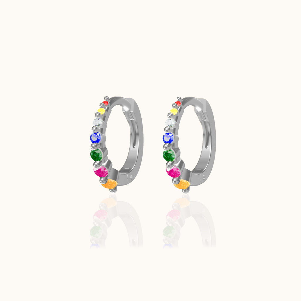 Multicolored CZ Tiny Hoop Earrings Rainbow Shiny 925 Sterling Silver Huggie Hoops Doviana