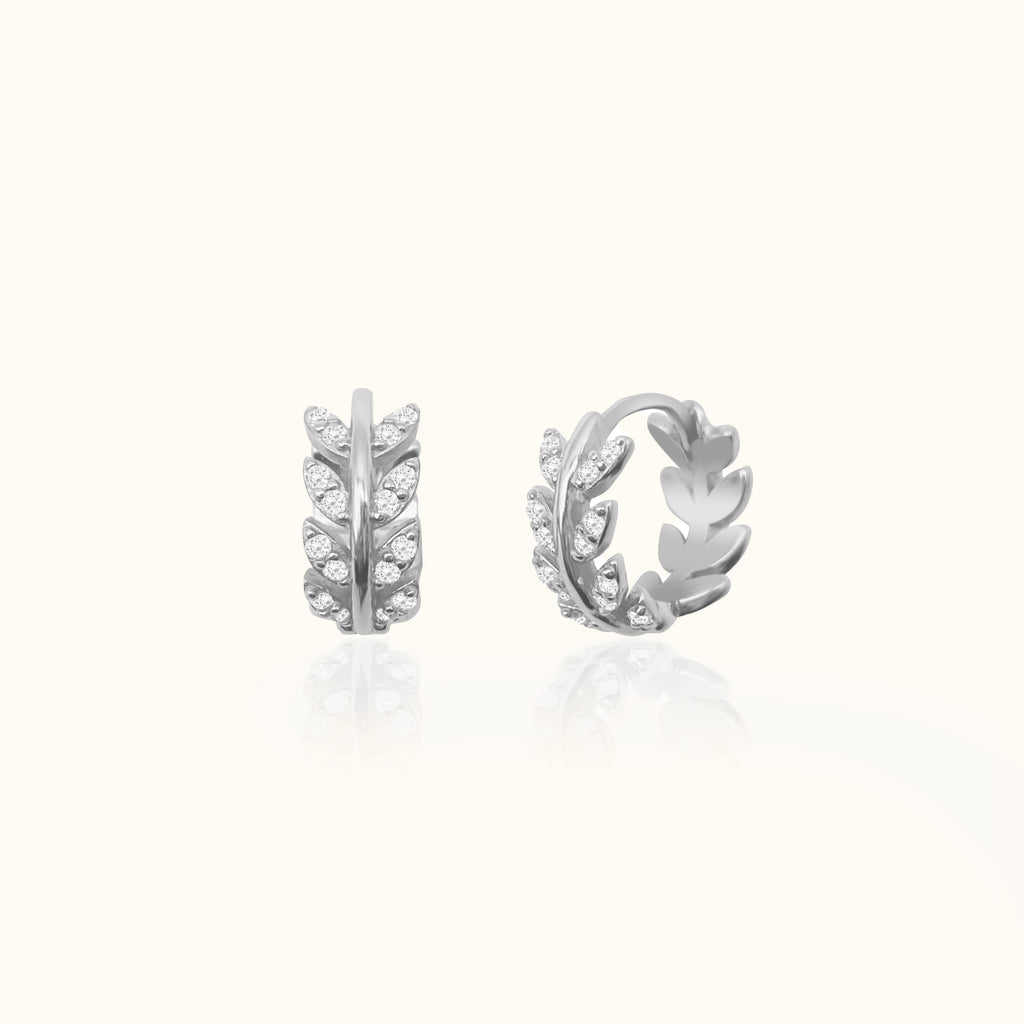 Olive Branch Diamond Huggie Hoop Earrings 925 Sterling Silver Leaves Hoops by Doviana