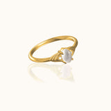 Gold Band Natural Gemstone White Opal Solitaire Ring by Doviana