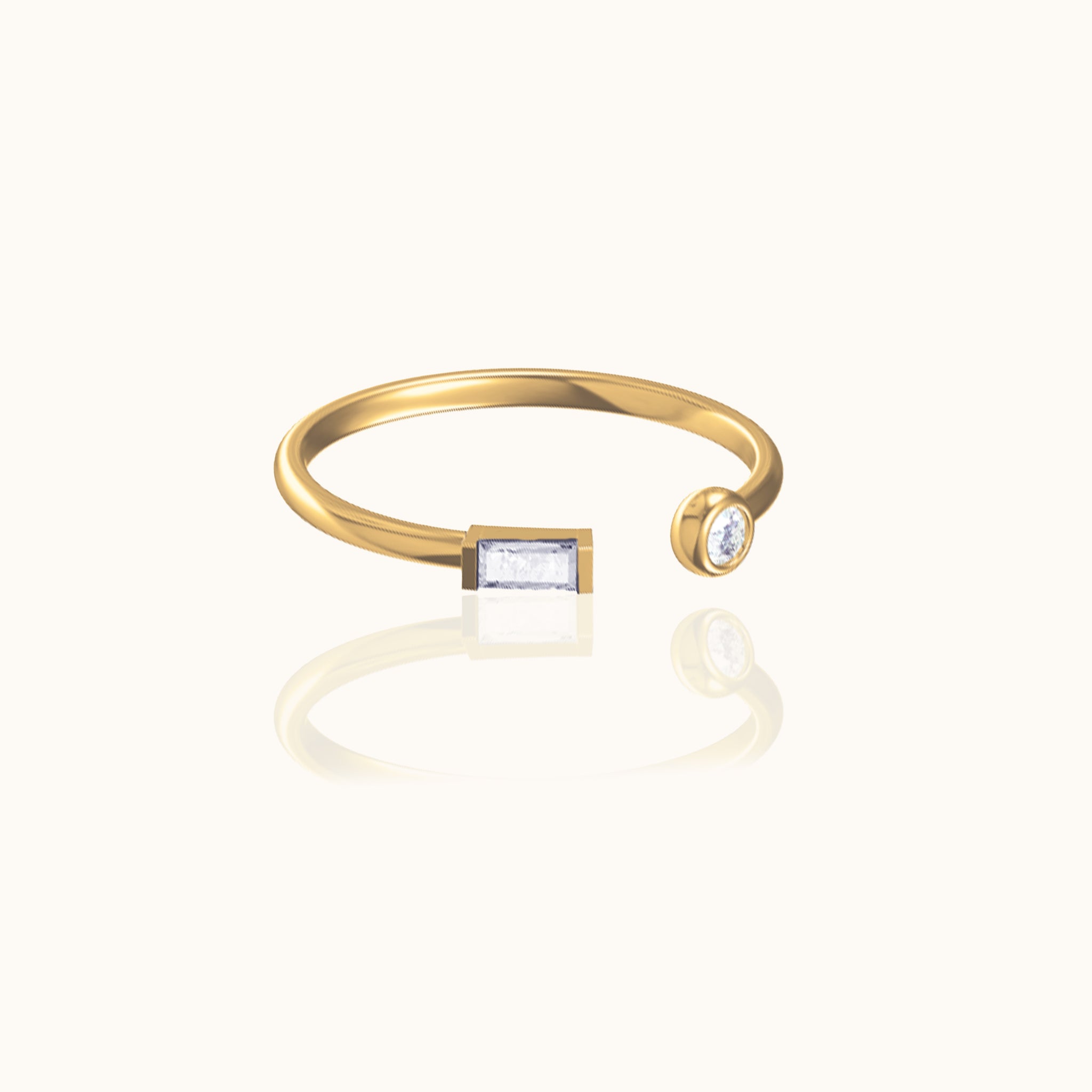Gold Slim Band Petite Round and Square Rectangle Gemstone Open CZ Ring by Doviana