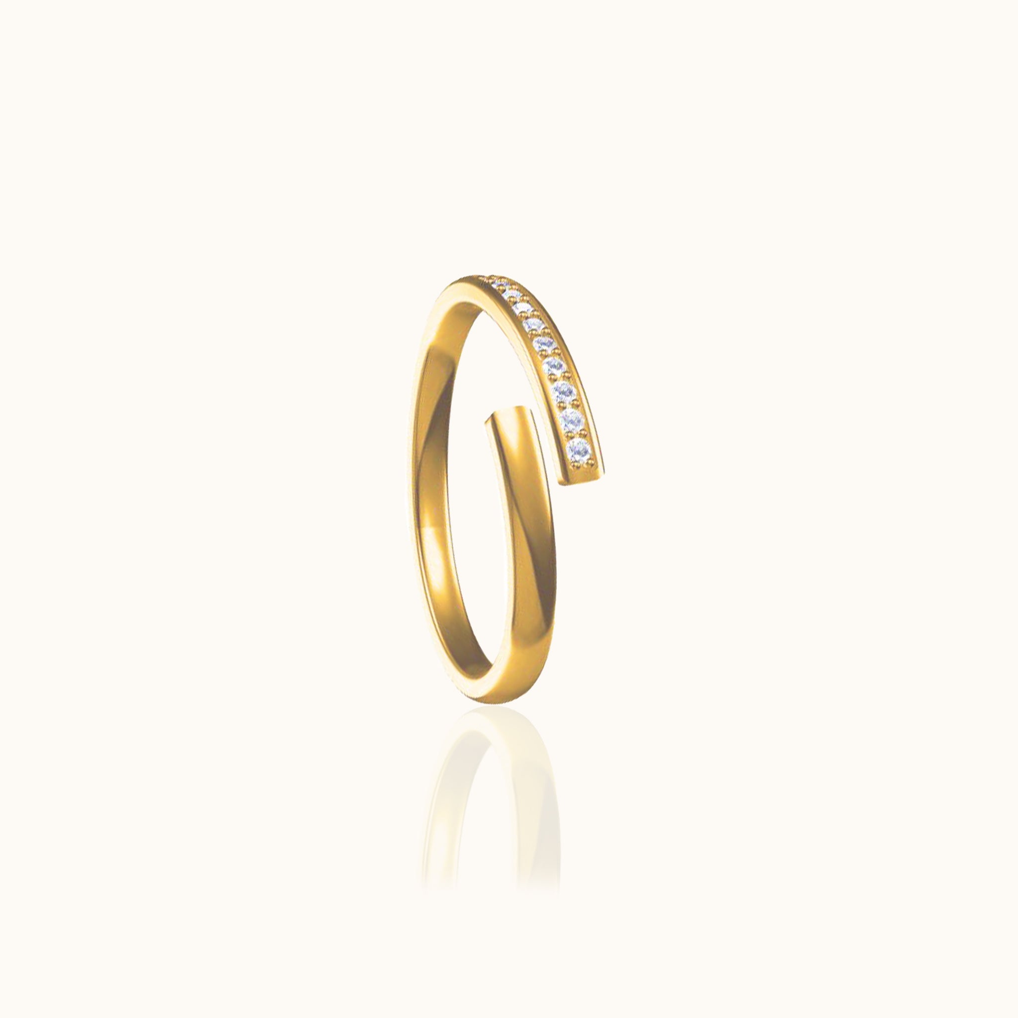 Essential Stacking Thick Gold Band Adjustable Overlap CZ Ring by Doviana