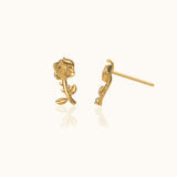 Gold Rose Stud Earrings Carved Floral Plant Vivid Flower Studs by Doviana