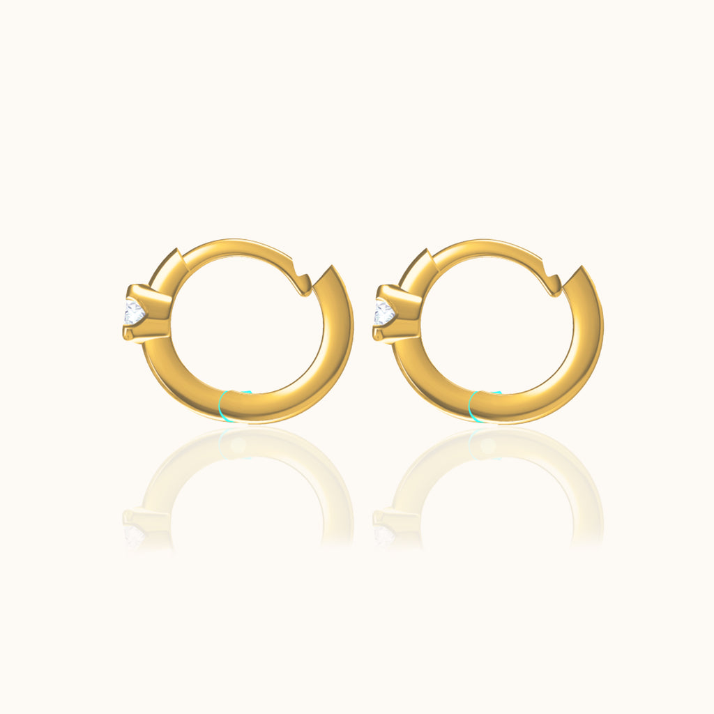 Solitaire CZ Embellished Gold Huggie Hoops Simple Round Gem Hoop Earrings by Doviana