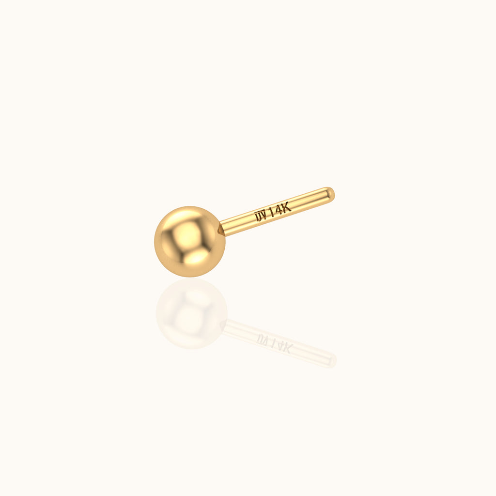 14K Solid Gold Single Sphere Ball Stud Earring